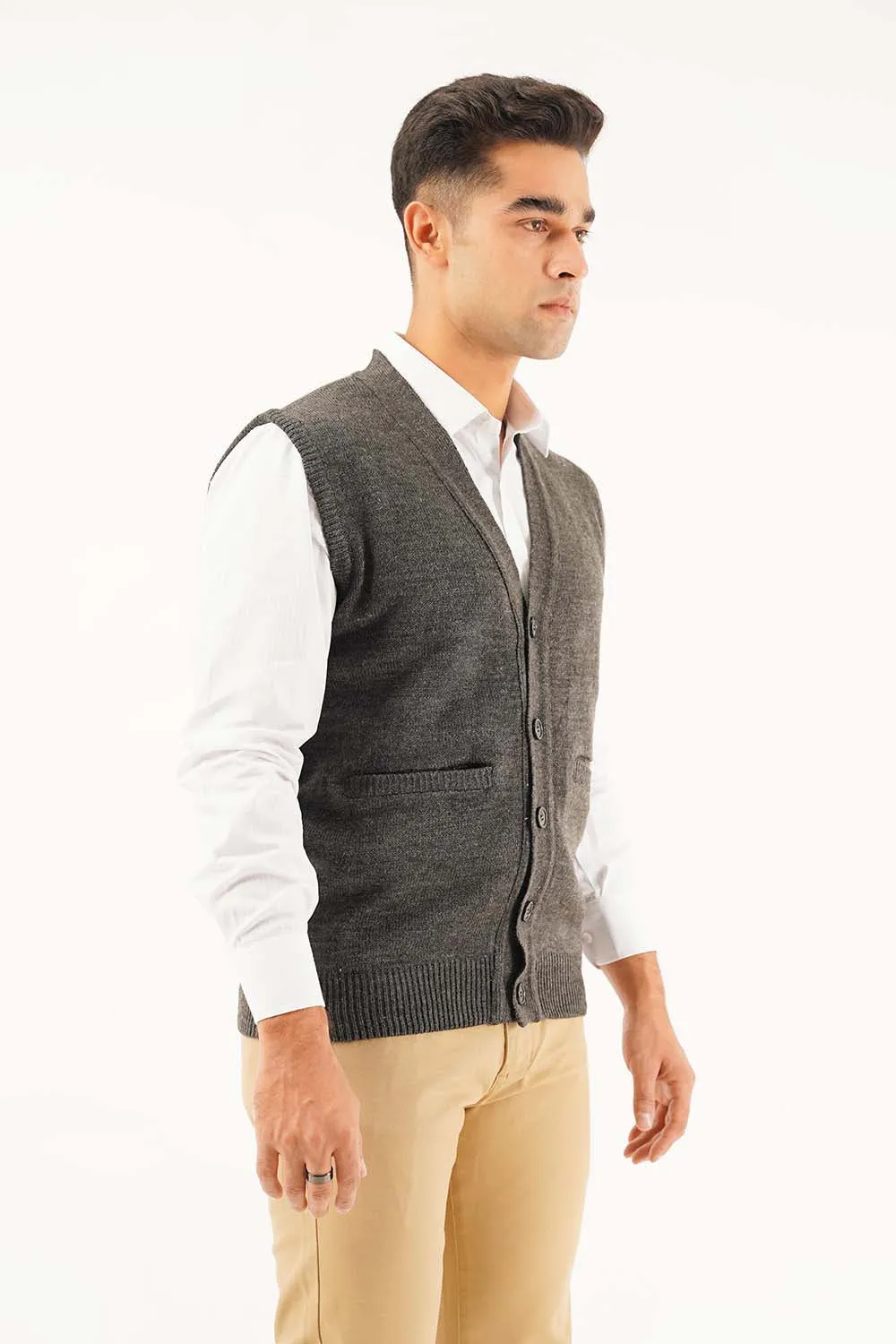 Men's Sleeve Less Sweater Cardigan