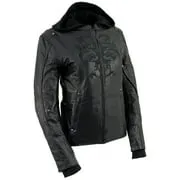 Milwaukee Leather ML2066 Women's 3/4 Black Leather Hoodie Jacket with Reflective Tribal Design