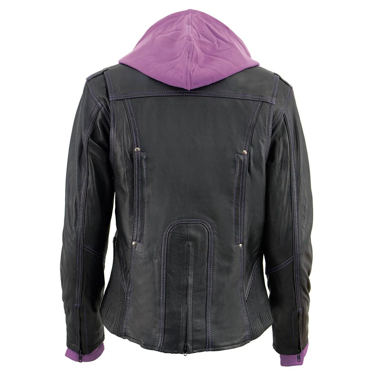 Milwaukee Leather ML2067 Women's 3/4 Black and Purple Leather Hoodie