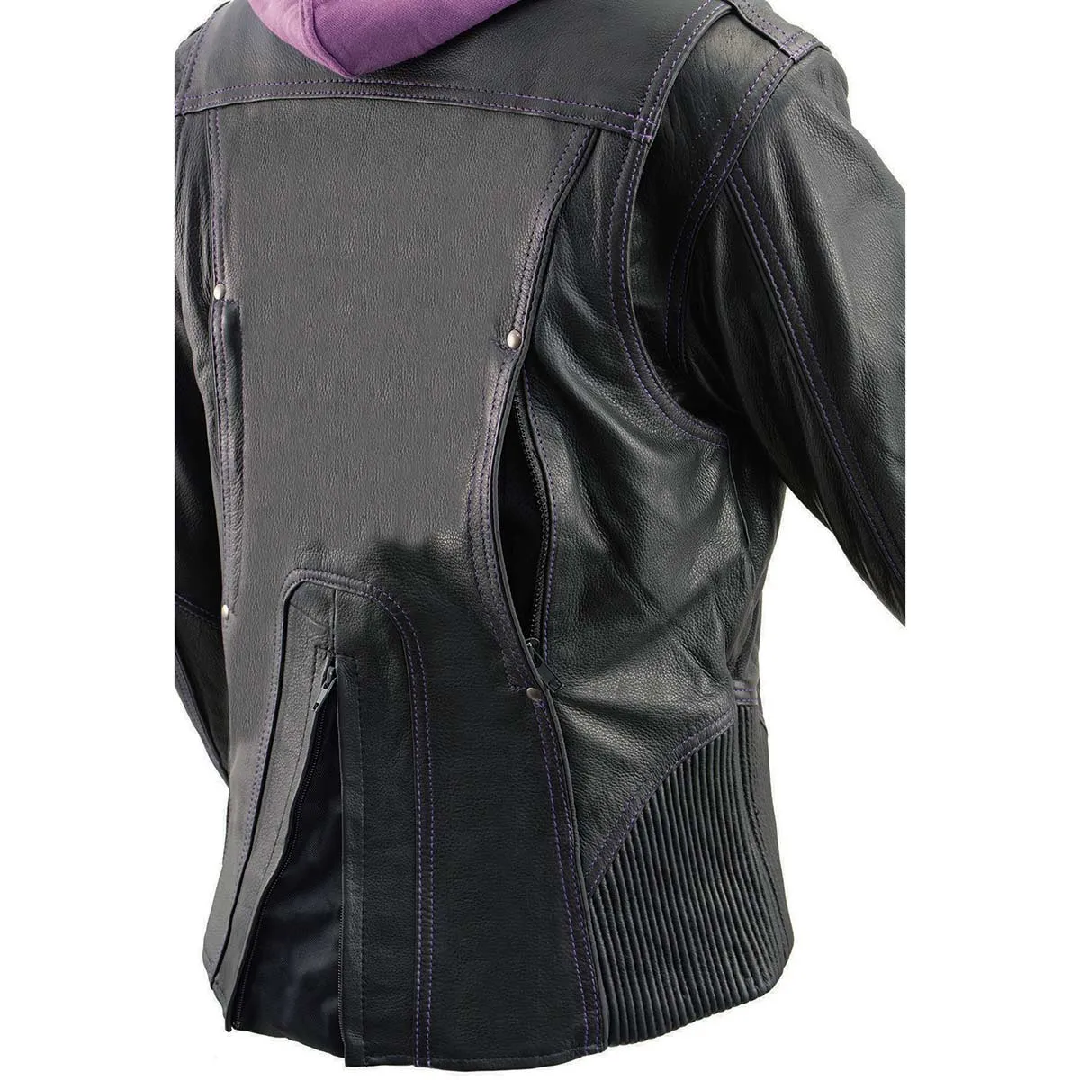 Milwaukee Leather ML2067 Women's 3/4 Black and Purple Leather Hoodie