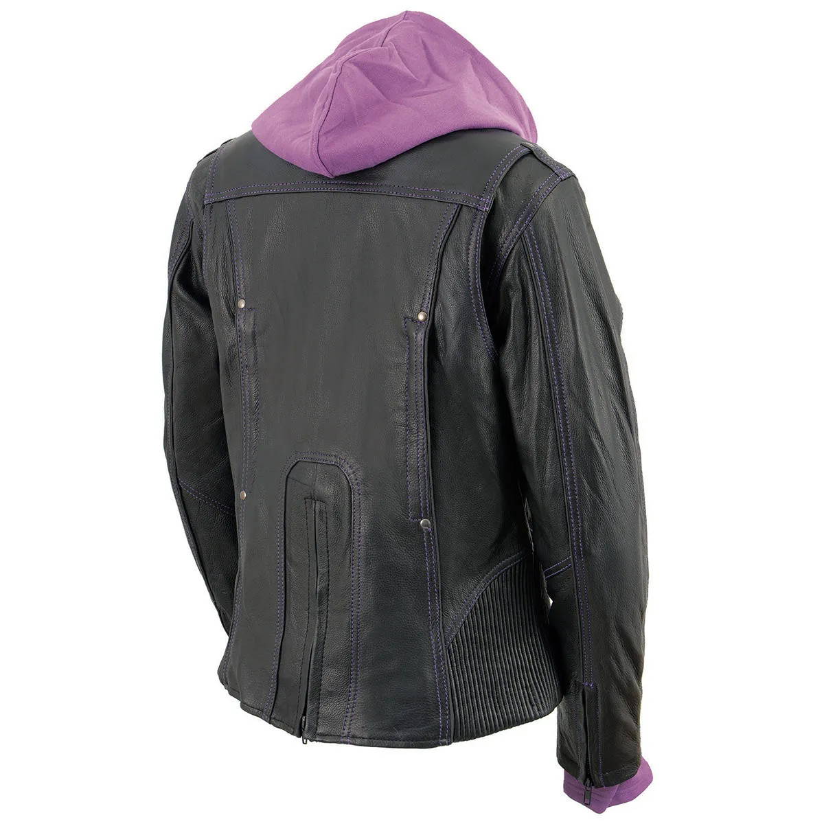 Milwaukee Leather ML2067 Women's 3/4 Black and Purple Leather Hoodie