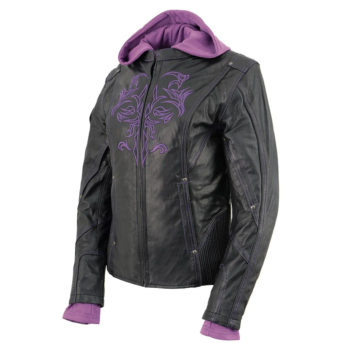 Milwaukee Leather ML2067 Women's 3/4 Black and Purple Leather Hoodie