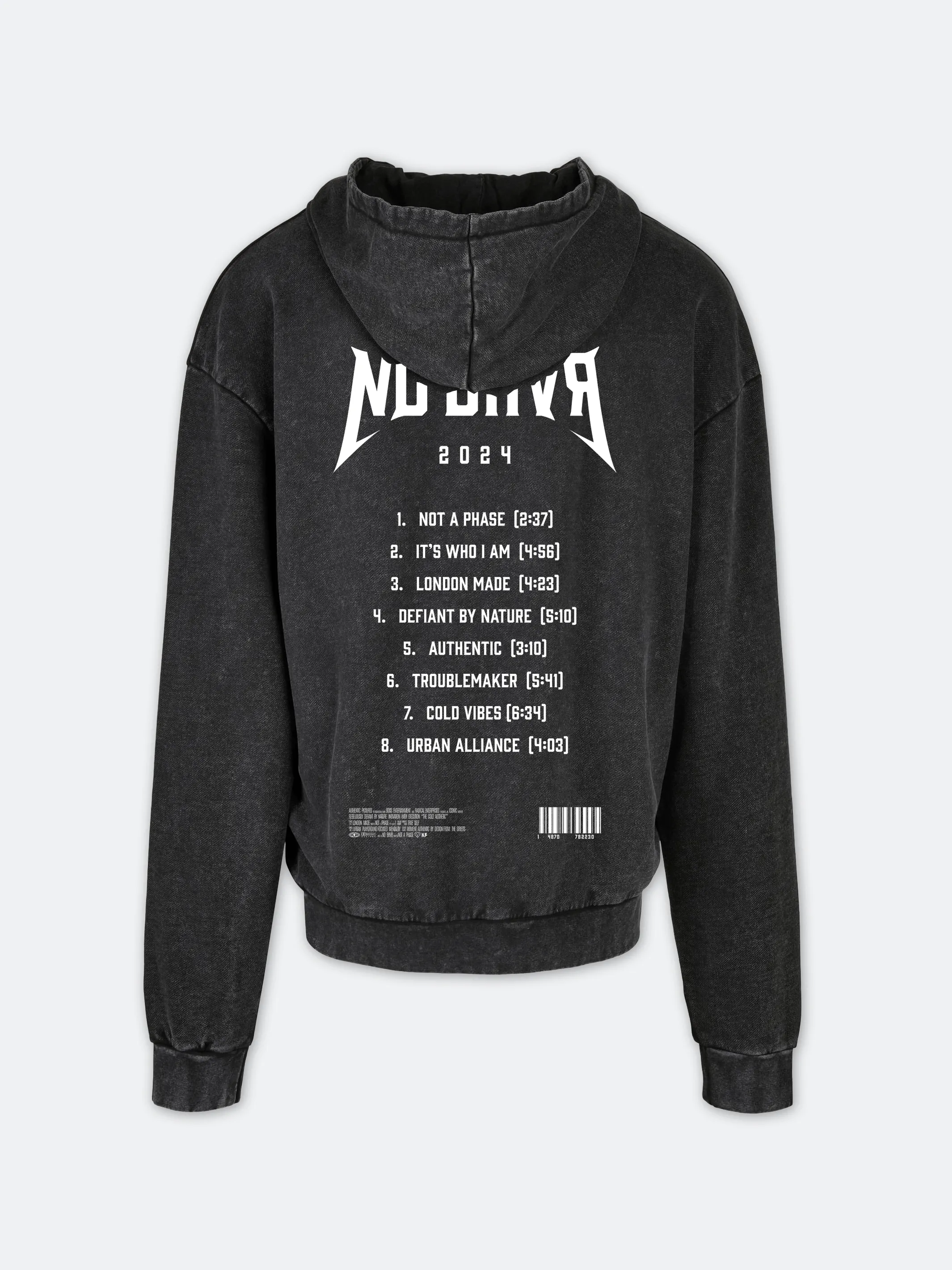 On Tour Acid Wash White Print Hoodie (Black)