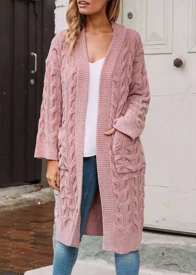 Oversized Boho French Braid Braided Knit Long Cardigan Sweaters For Women