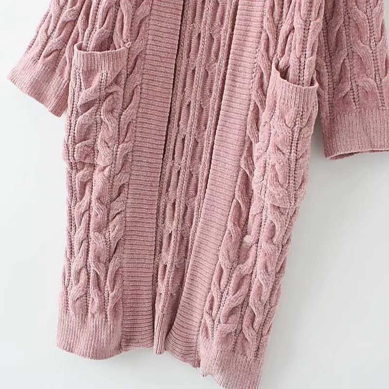 Oversized Boho French Braid Braided Knit Long Cardigan Sweaters For Women