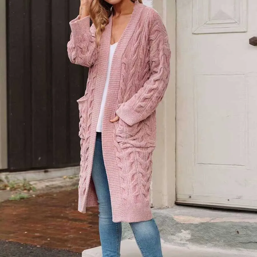 Oversized Boho French Braid Braided Knit Long Cardigan Sweaters For Women