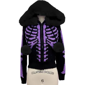 Purple Rib Cage Skeleton Fur Cardigan