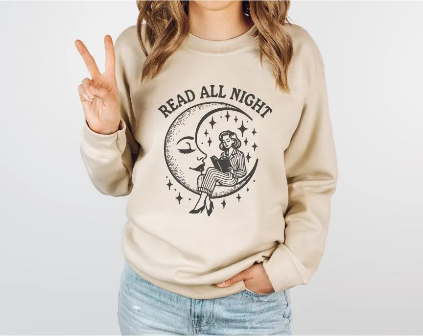 Read All Night Moon Gildan Sweatshirts