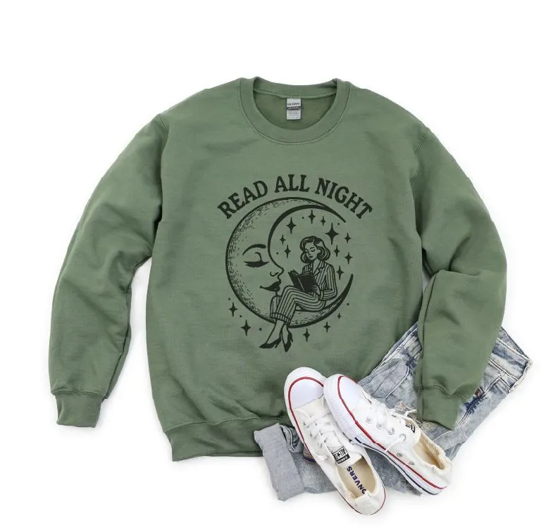 Read All Night Moon Gildan Sweatshirts