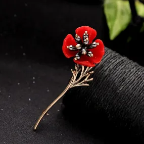 Red Flower Golden Stem Brooch