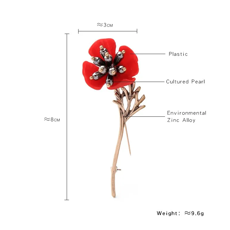 Red Flower Golden Stem Brooch