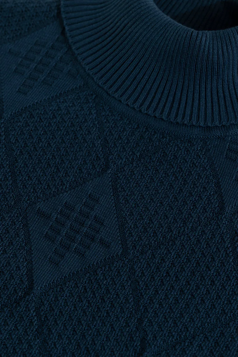 Rhomboid Blue Turtle Neck Sweater