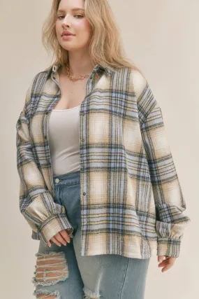 Sadie & Sage PLUS - By the Fire Plaid Shacket: Blue