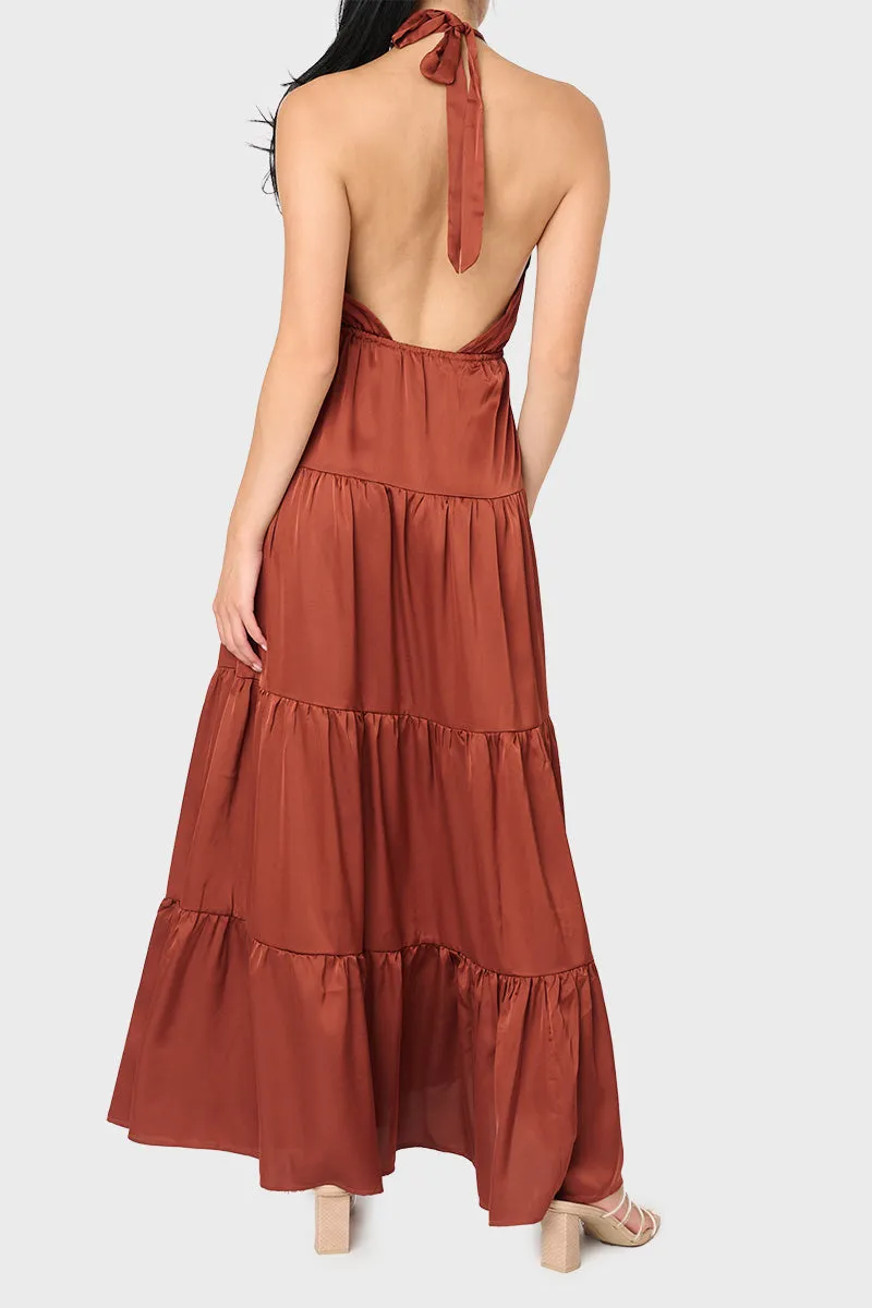 Silky Tie Back Halter Maxi Dress