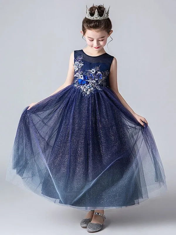 Sleeveless Embroidered Kids Party Dresses Flower Girl Dresses