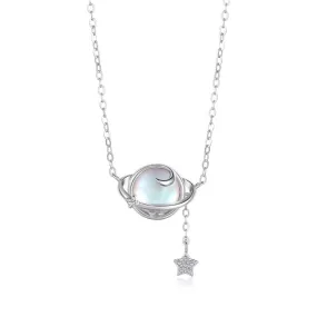 Enchanting Starry Night Necklace - Celestial Pendant in Sterling Silver with Sparkling Gemstone Accents