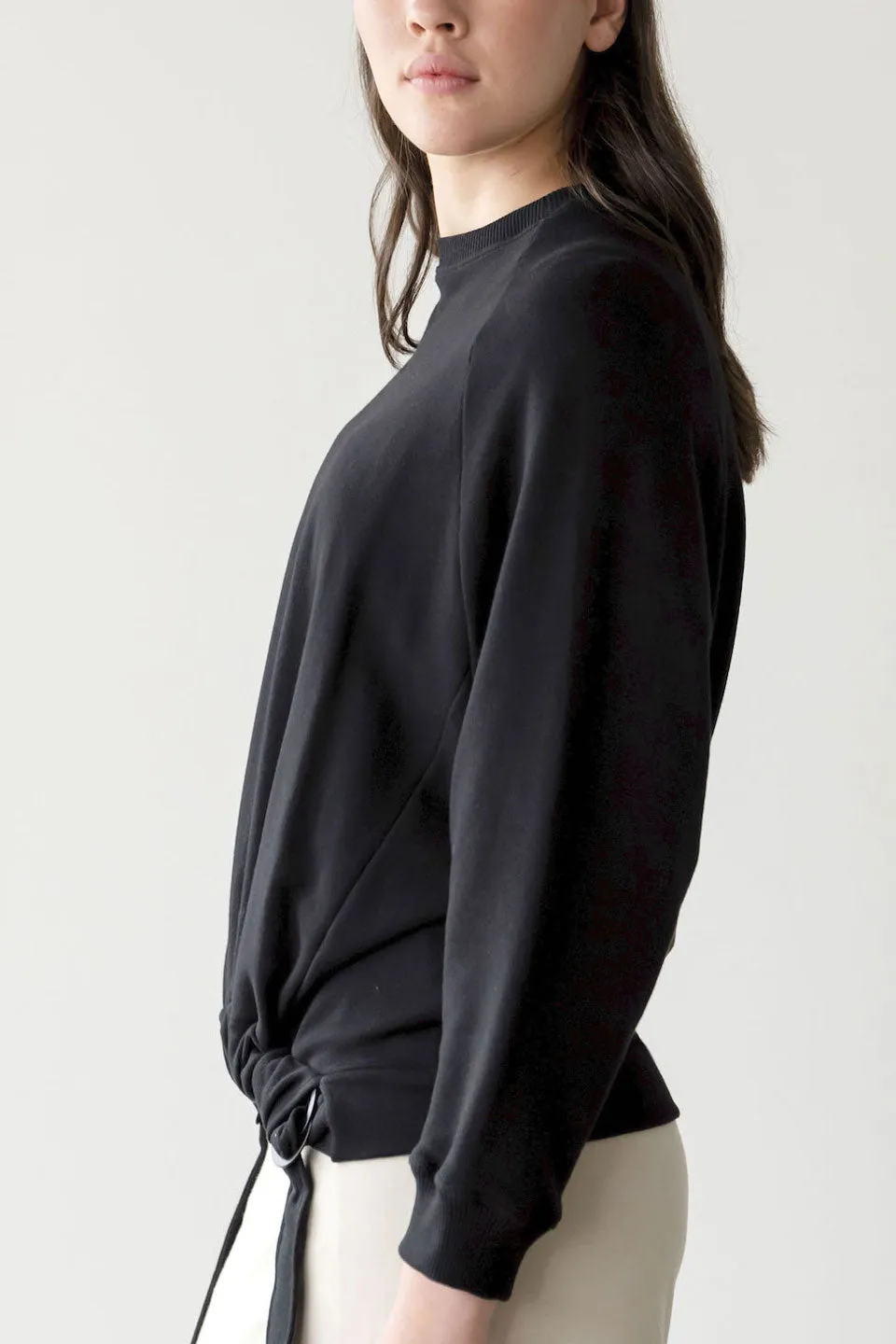 Structure Drawstring Black Organic Cotton Sweater