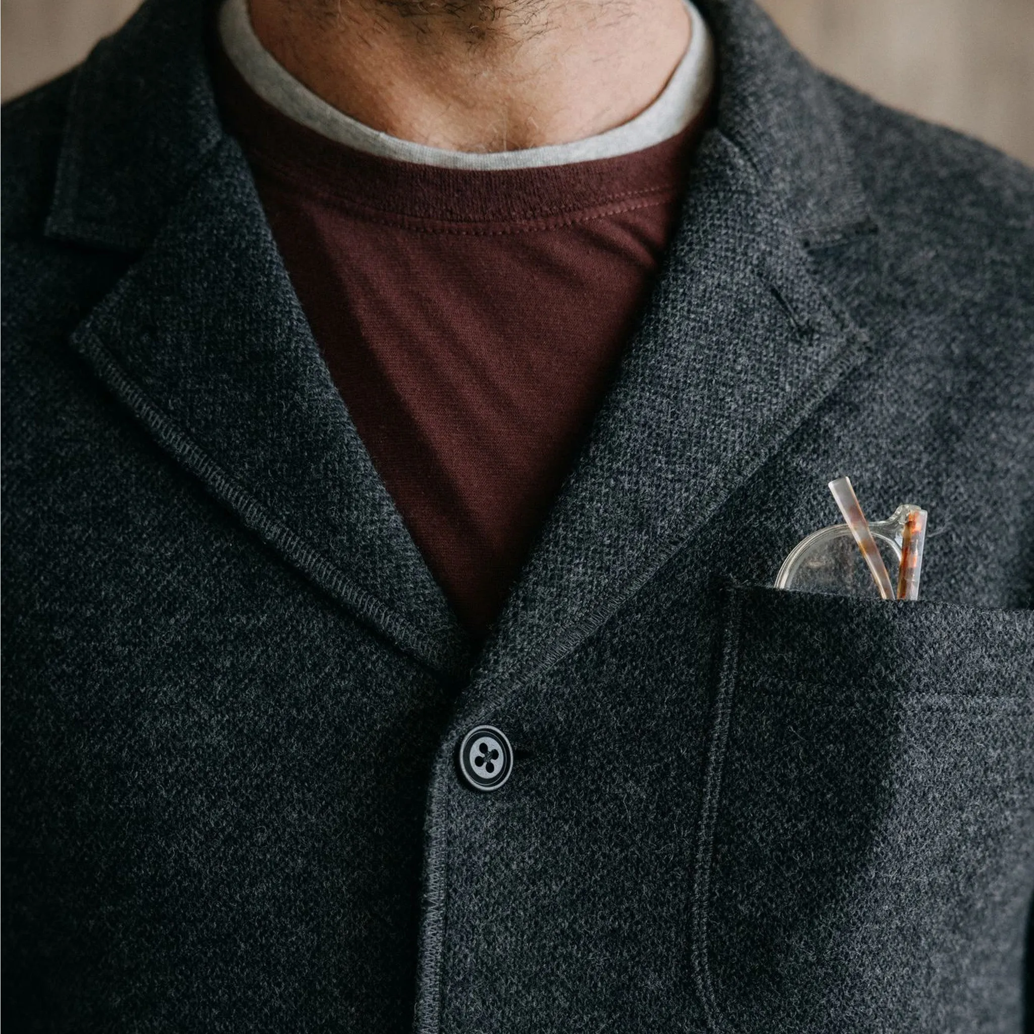 The Ridgewood Cardigan in Charcoal Birdseye Wool