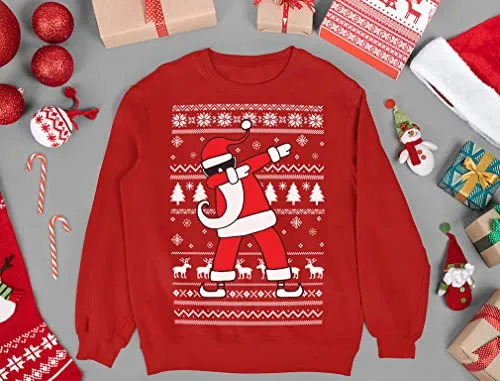 Ugly Christmas Sweaters Kids Sweatshirt Dabbing Santa Long Sleeve Shirt Large Red