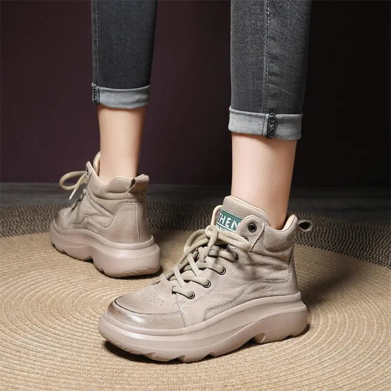 Women's Casual Shoes - Leather Ankle Botas - WD7278 Sneakers