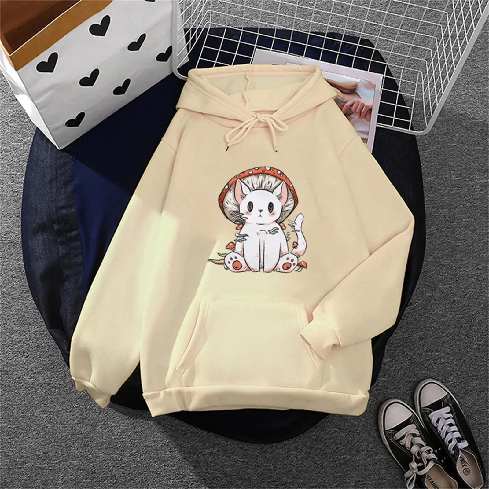 Women's Fashion Casual Fun Print Hooded Sweatshirt Loose Sports Tops Pullover