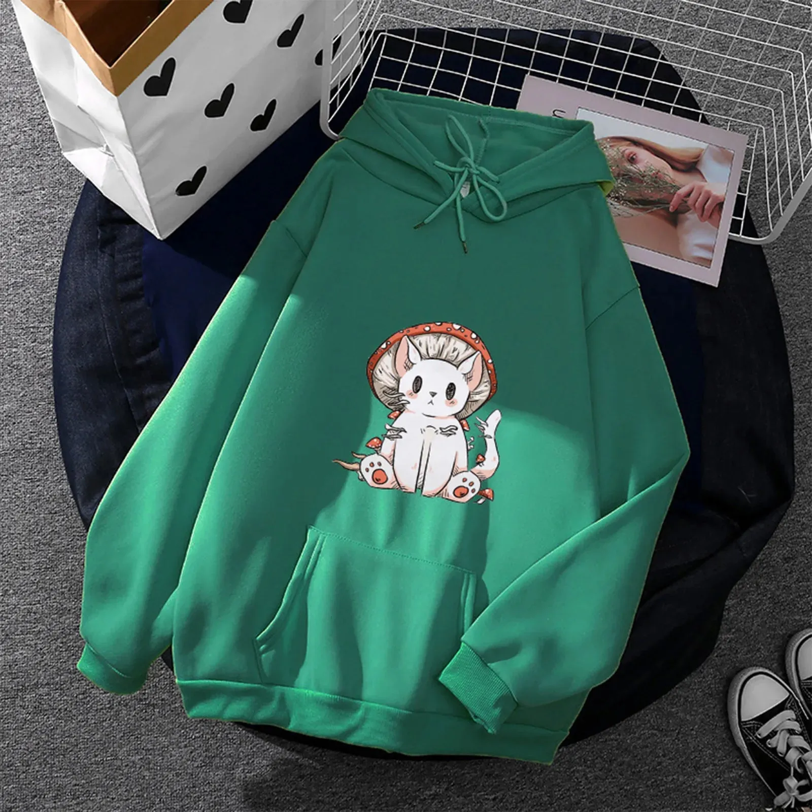 Women's Fashion Casual Fun Print Hooded Sweatshirt Loose Sports Tops Pullover