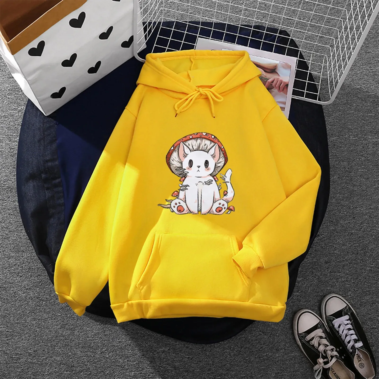 Women's Fashion Casual Fun Print Hooded Sweatshirt Loose Sports Tops Pullover