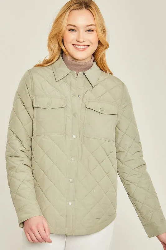 Woven Solid Quilted Pocket Shacket