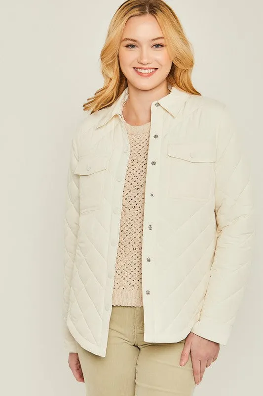 Woven Solid Quilted Pocket Shacket